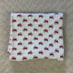 HB Hudson Baby Red Tractor Baby Swaddle Blanket White Muslin Cotton